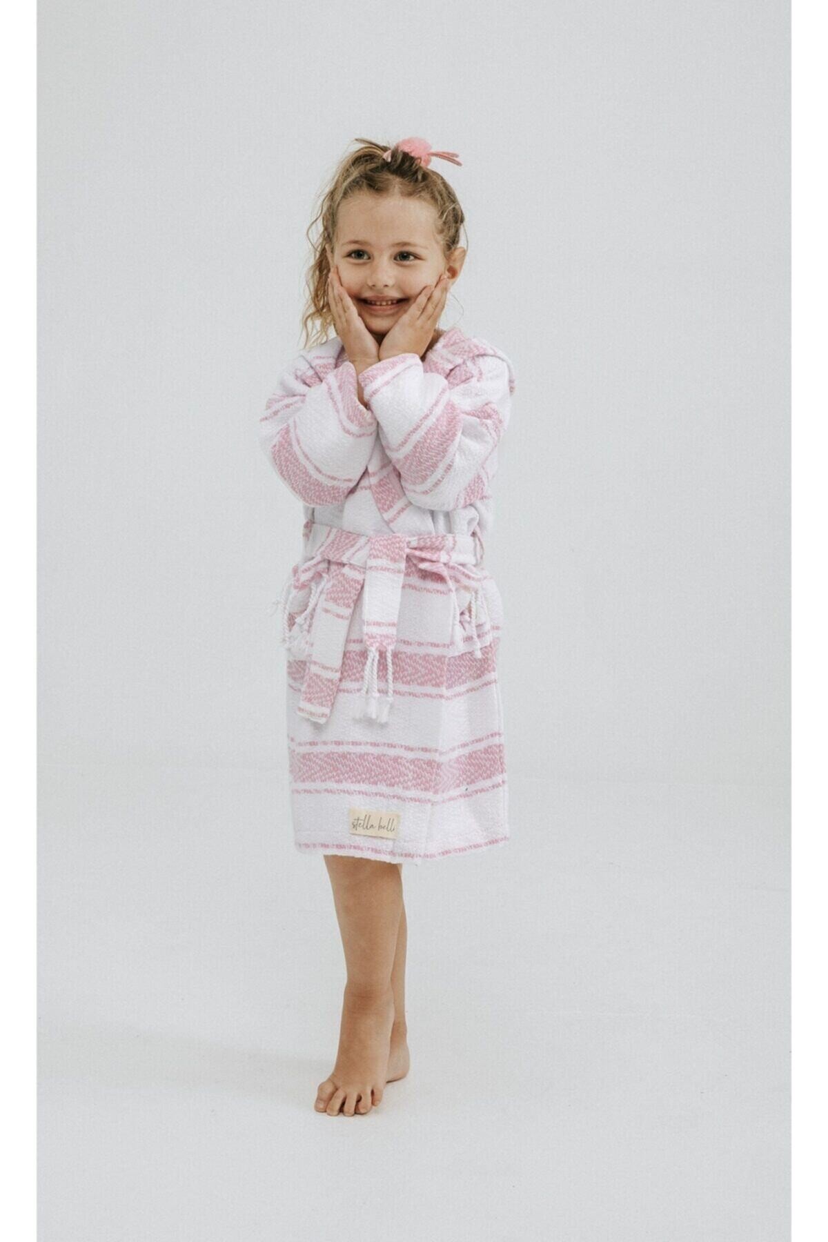 Peştamal Çocuk Bornozu El Dokuması Pamira Desen Pembe Renk