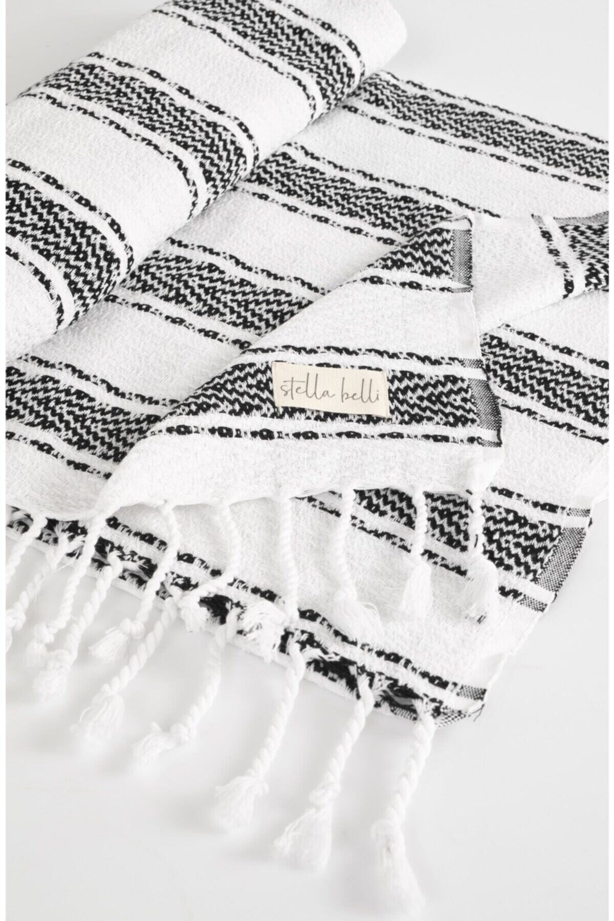 Peştemal El Dokuması Pamira Desen Siyah Renk