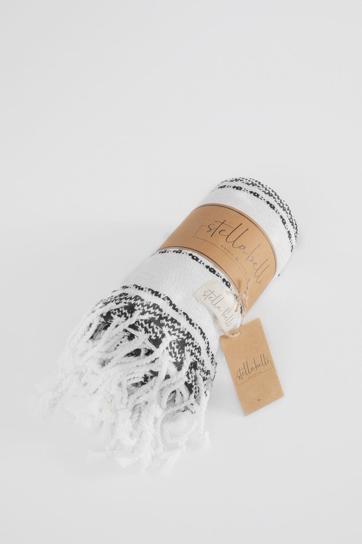 Peştemal El Dokuması Pamira Desen Siyah Renk