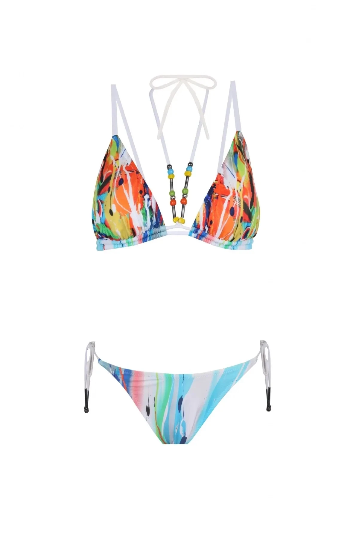 ZEKİ Kadın Çok Renkli Ayarlanabilir Askılı Boncuk Detaylı Üçgen Bikini Takımı HZL23S-ZK110301