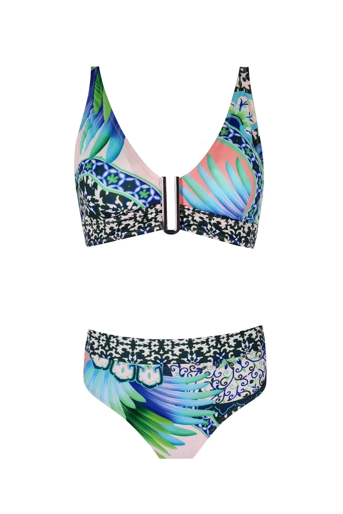 ZEKİ Kadın Çok Renkli Çıkartılabilir Kaplı, U Tokalı Ayarlanabilir İp Askılı Büyük Üçgen Bikini Takımı HZL23S-ZK110461