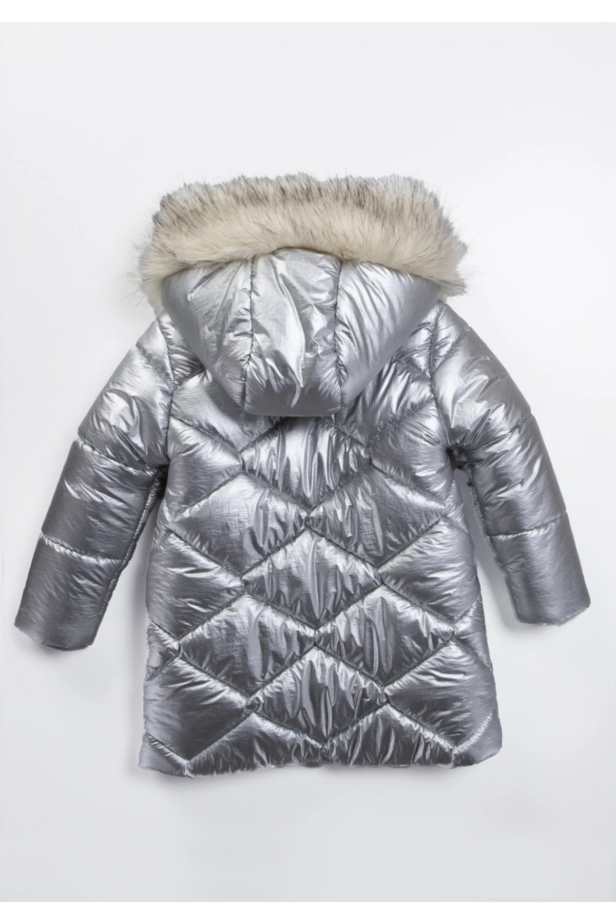 Çocuk Gri Çift Cepli 6-9 Yaş Kışlık İçi Polar Astarlı Kapüşonü Kürklü Şişme Mont HZL24W-MDM1223761