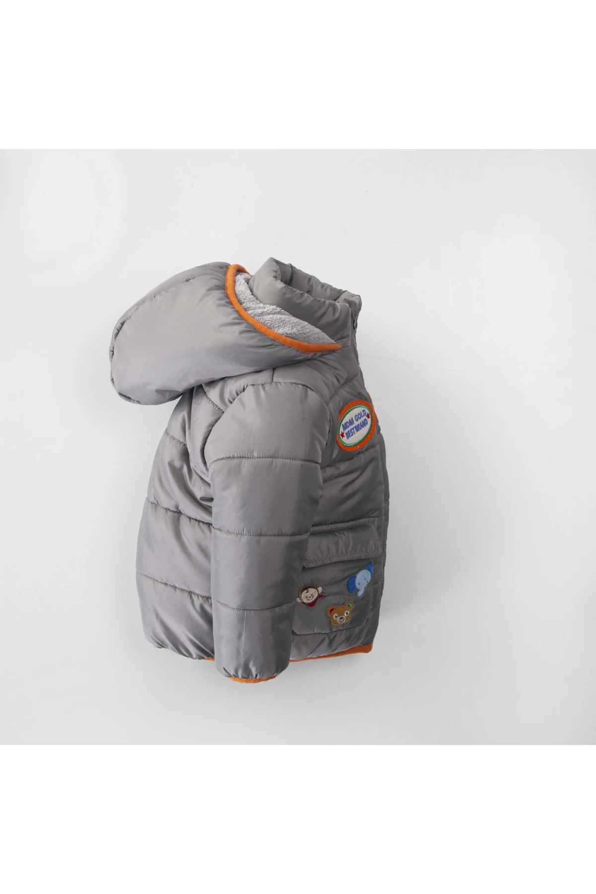 Çocuk Gri Hayvan Temalı 1-5 Yaş Kışlık İçi Polar Astarlı Kapüşonlu Şişme Mont HZL24W-MDM1513221