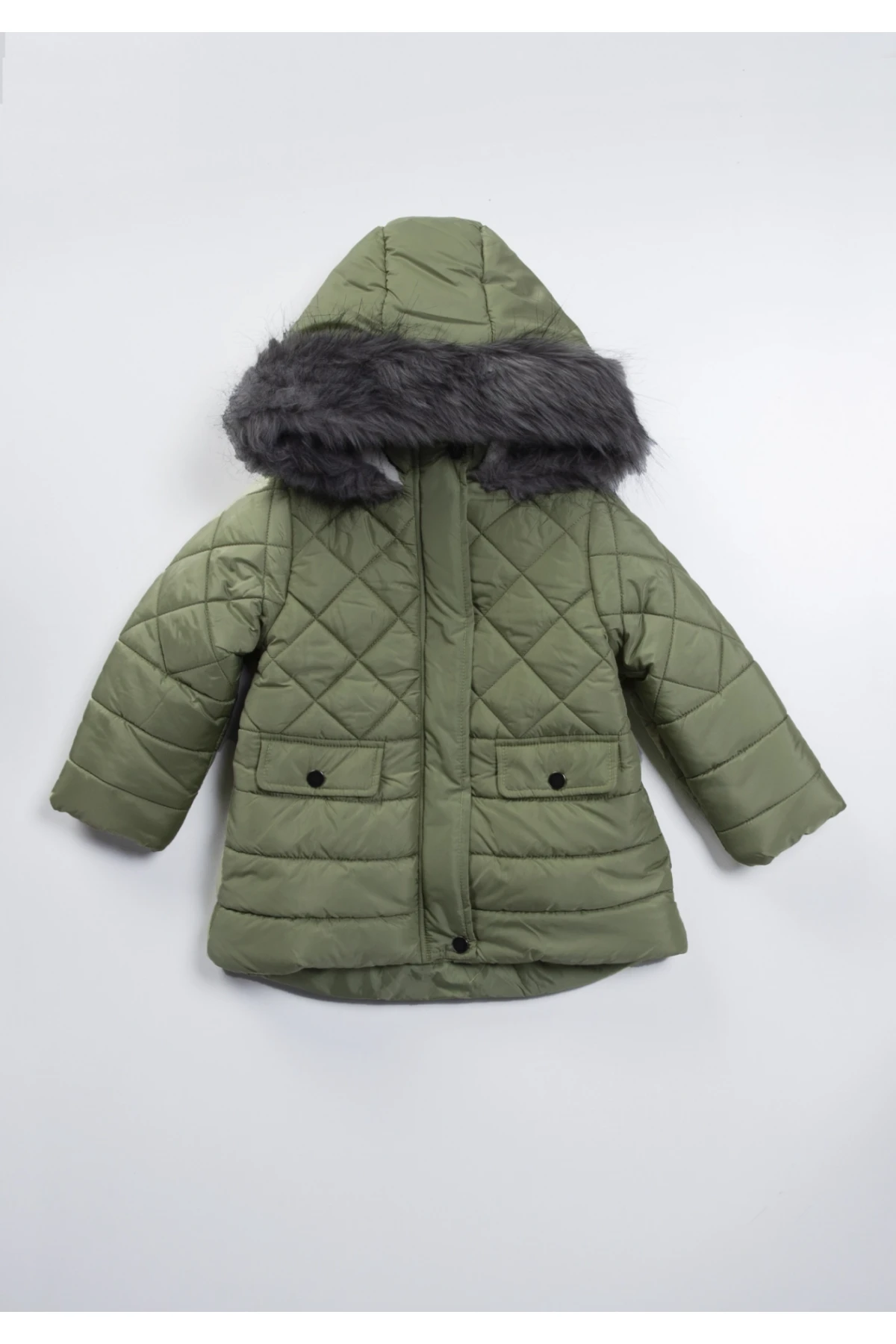 Çocuk Haki Çift Cepli  2-5 Yaş Kışlık İçi Polar Astarlı Kapüşonlu Şişme Mont HZL24W-MDM1223601