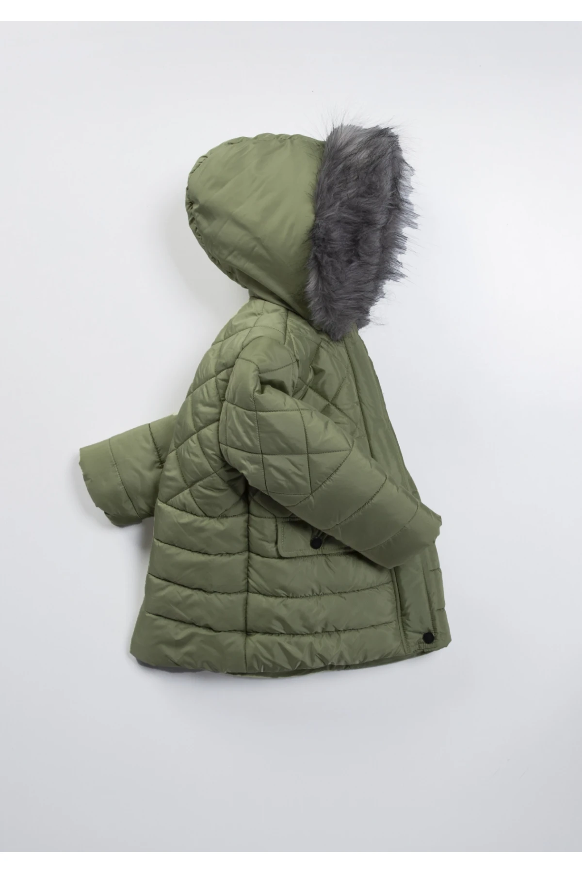 Çocuk Haki Çift Cepli  2-5 Yaş Kışlık İçi Polar Astarlı Kapüşonlu Şişme Mont HZL24W-MDM1223601