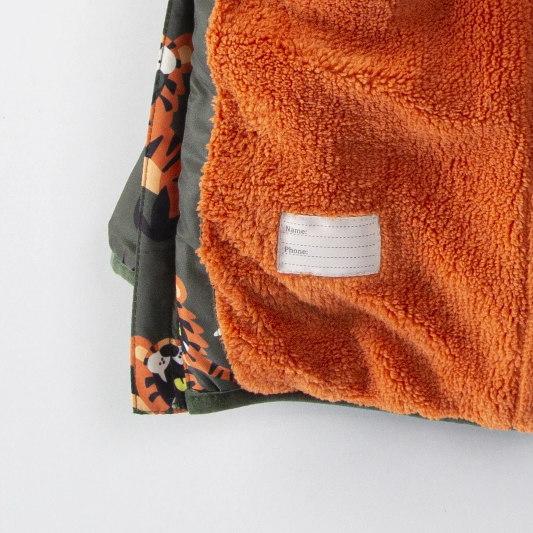 Çocuk Haki Kaplan Baskılı 1-5 Yaş Kışlık İçi Polar Astarlı Kapüşonlu Şişme Mont HZL24W-MDM1513291