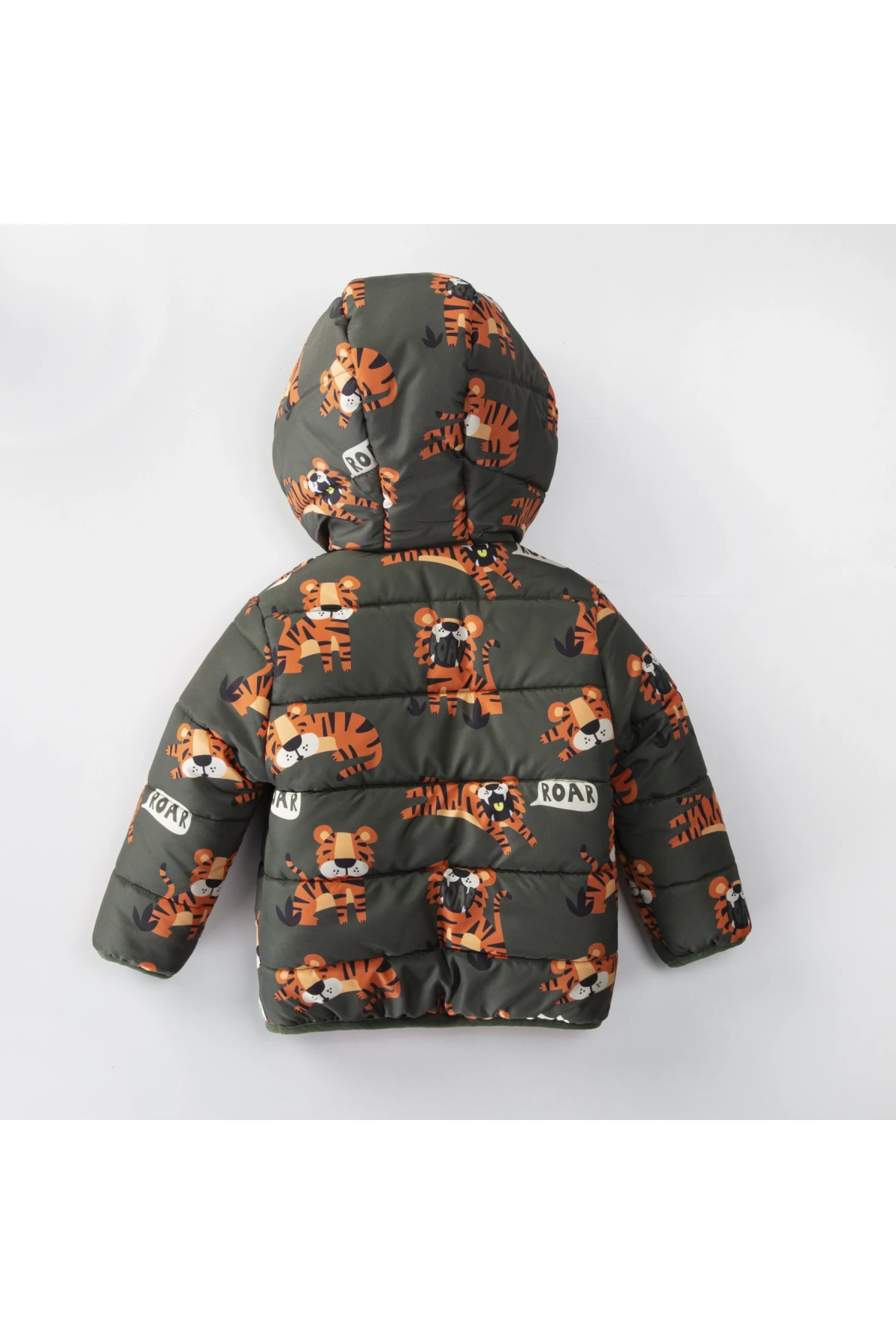 Çocuk Haki Kaplan Baskılı 1-5 Yaş Kışlık İçi Polar Astarlı Kapüşonlu Şişme Mont HZL24W-MDM1513291