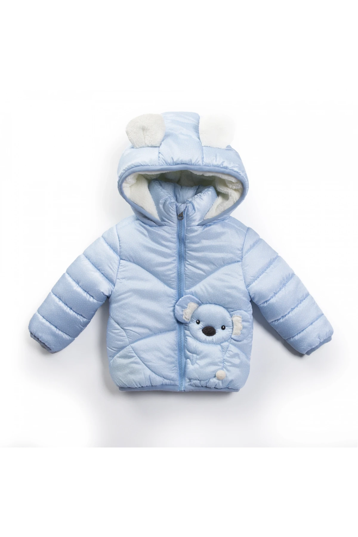 Çocuk Mavi Hayvan Temalı Kaban 1-5 Yaş Kışlık Şişme İçi Polar Astarlı Kapüşonlu Mont HZL24W-MDM1223721