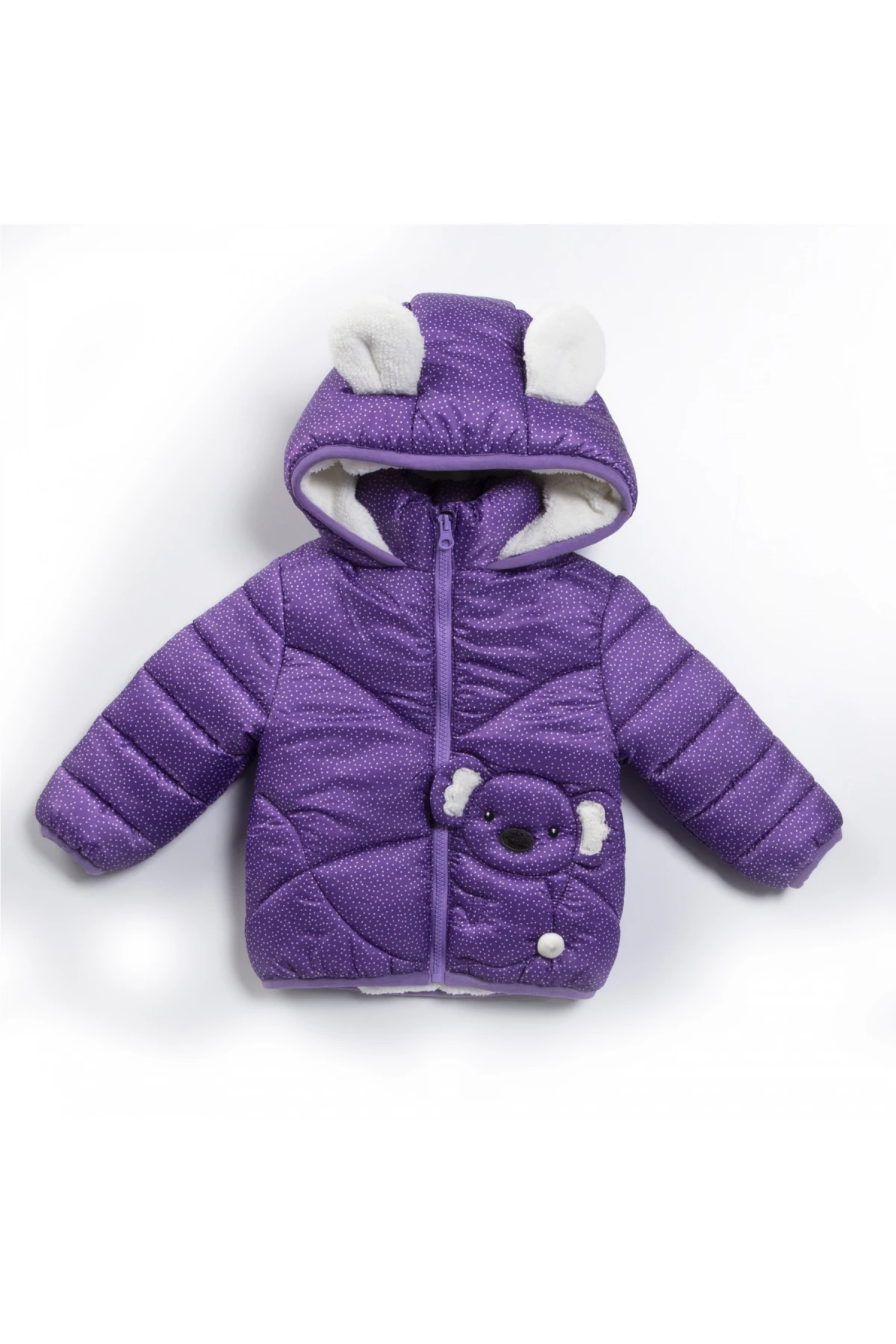 Çocuk Mor Hayvan Temalı Kaban 1-5 Yaş Kışlık Şişme İçi Polar Astarlı Kapüşonlu Mont HZL24W-MDM1223721
