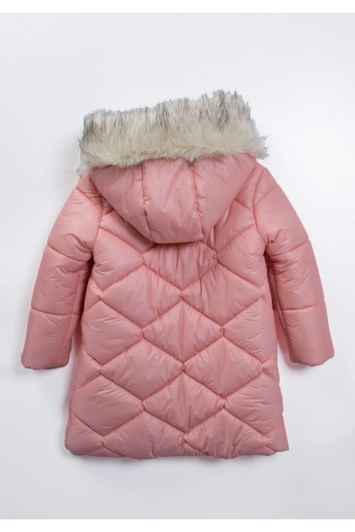 Çocuk Pembe Çift Cepli 6-9 Yaş Kışlık İçi Polar Astarlı Kapüşonü Kürklü Şişme Mont HZL24W-MDM1223761