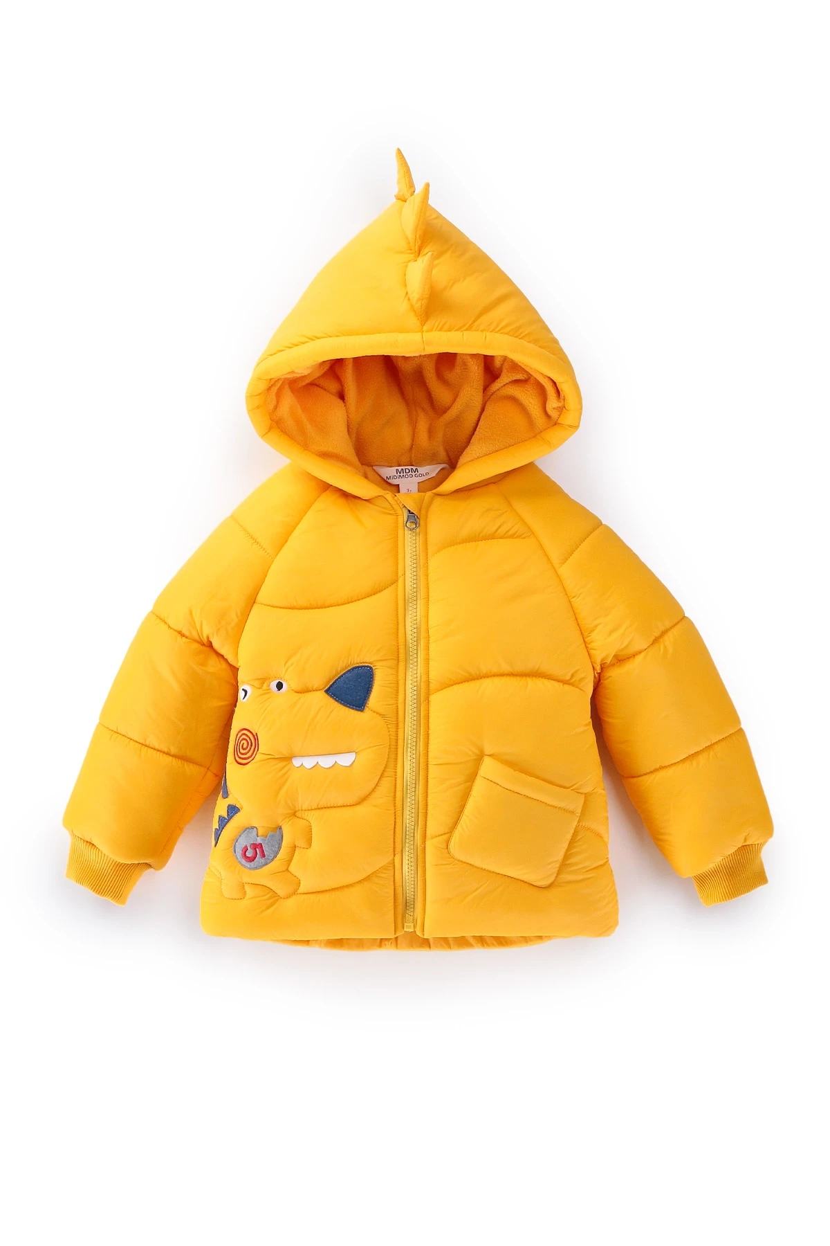 Çocuk Sarı Timsah Temalı 1-5 Yaş Kışlık İçi Polar Astarlı Kapüşonlu Şişme Mont HZL24W-MDM1513061
