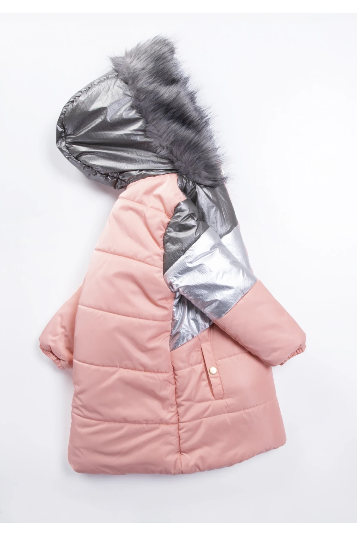 ÇocuK Somon Çift Cepli 6-13 Yaş Kışlık İçi Astarlı Kapüşonü Kürklü Şişme Mont HZL24W-MDM1224751
