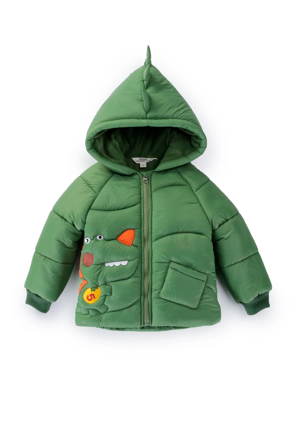 Çocuk Yeşil Timsah Temalı 1-5 Yaş Kışlık İçi Polar Astarlı Kapüşonlu Şişme Mont HZL24W-MDM1513061