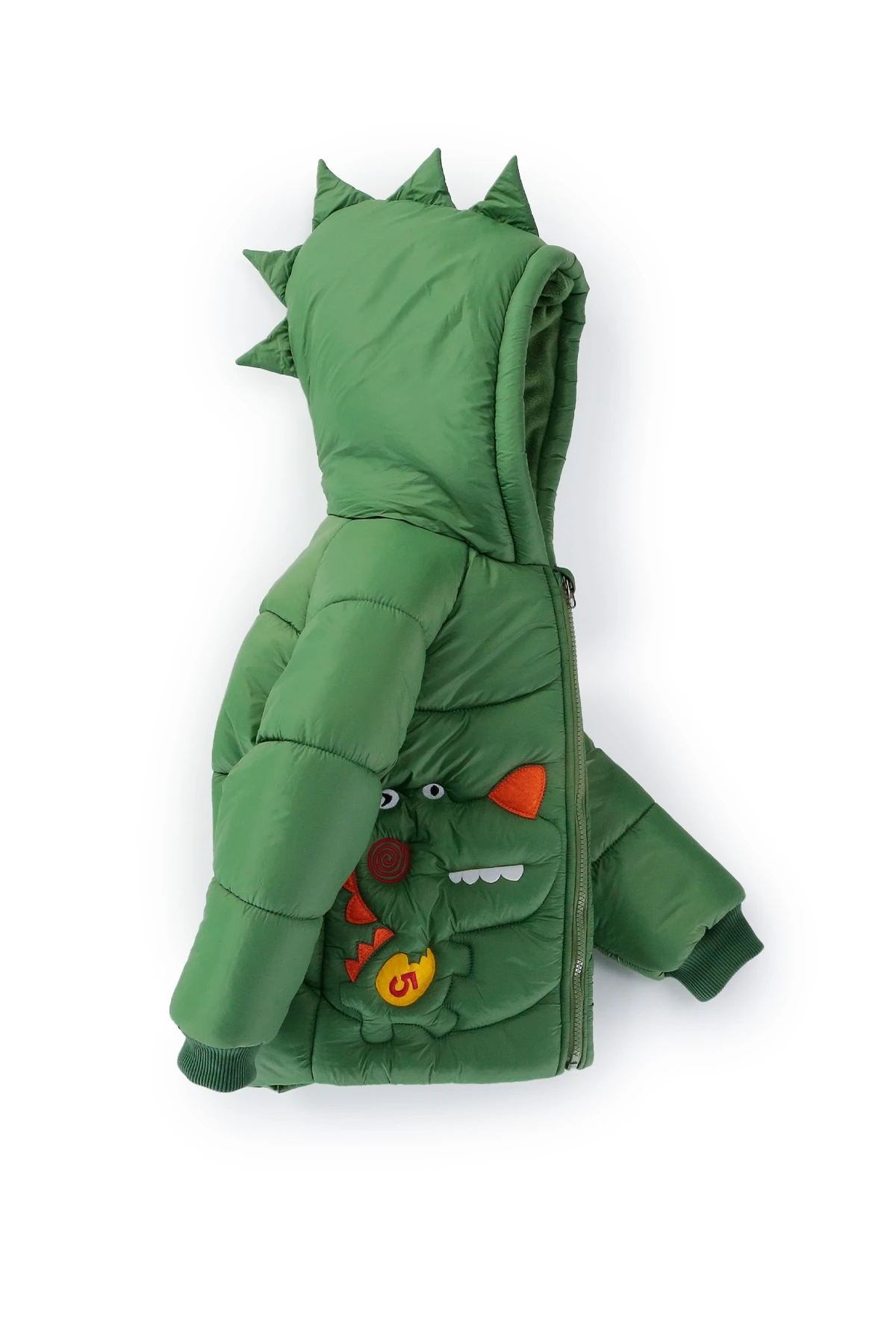 Çocuk Yeşil Timsah Temalı 1-5 Yaş Kışlık İçi Polar Astarlı Kapüşonlu Şişme Mont HZL24W-MDM1513061
