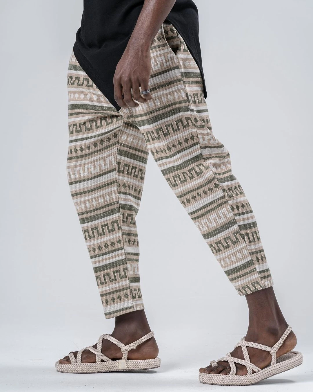 Erkek Bisküvi Haki Desenli Beli İp Bağlamalı Düz Kesim Pantolon Eşofman Altı HZL24S-MXC8948-202