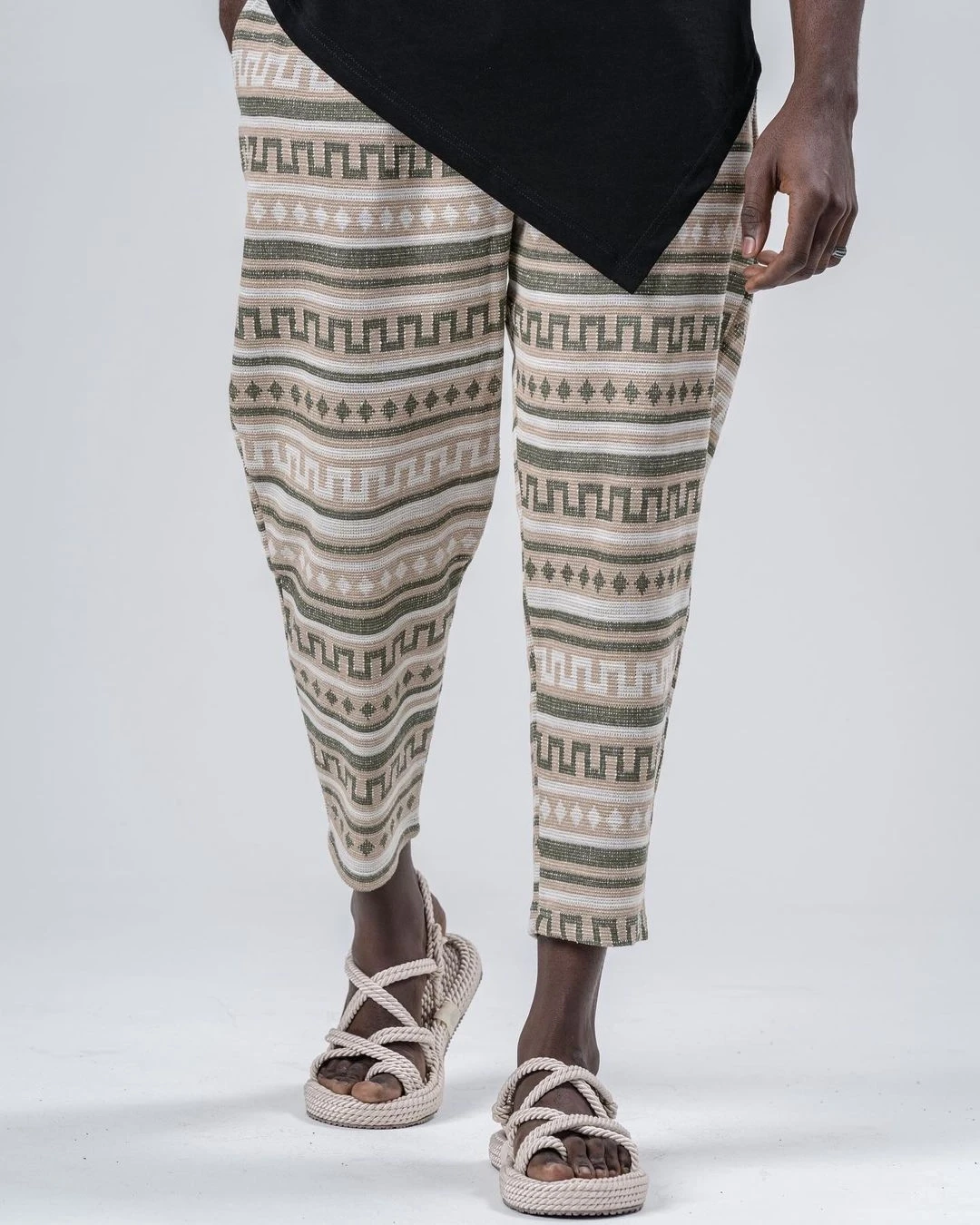 Erkek Bisküvi Haki Desenli Beli İp Bağlamalı Düz Kesim Pantolon Eşofman Altı HZL24S-MXC8948-202