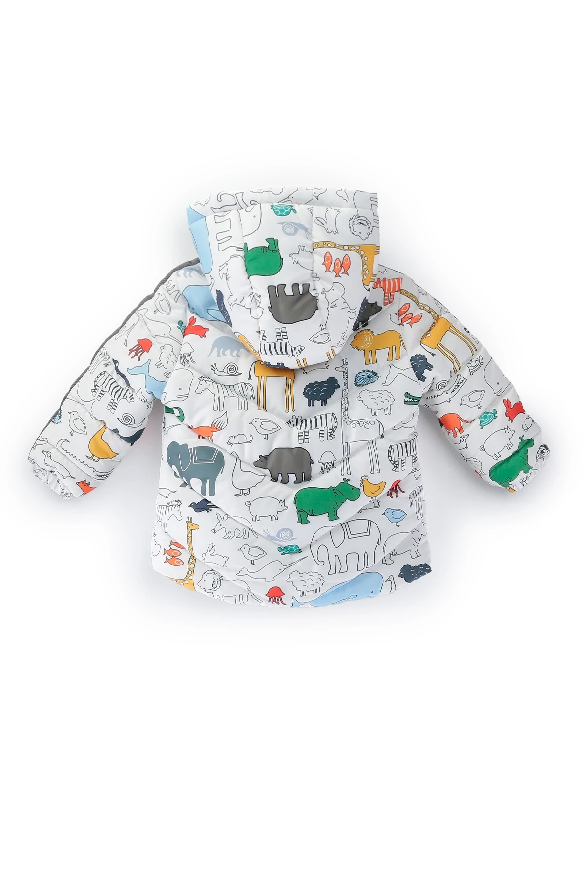 Erkek Çocuk Beyaz Hayvan Baskılı 1-5 Yaş Kışlık İçi Polar Astarlı Kapüşonlu Şişme Mont HZL24W-MDM1513131