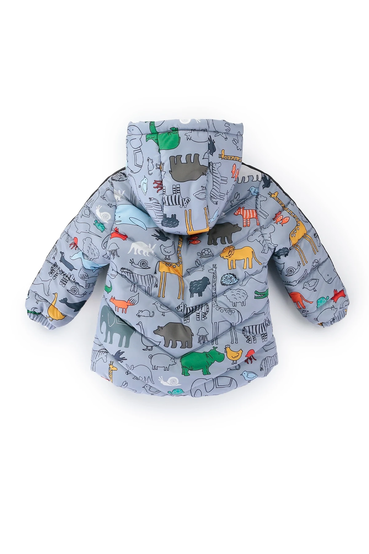 Erkek Çocuk Gri Hayvan Baskılı 1-5 Yaş Kışlık İçi Polar Astarlı Kapüşonlu Şişme Mont HZL24W-MDM1513131