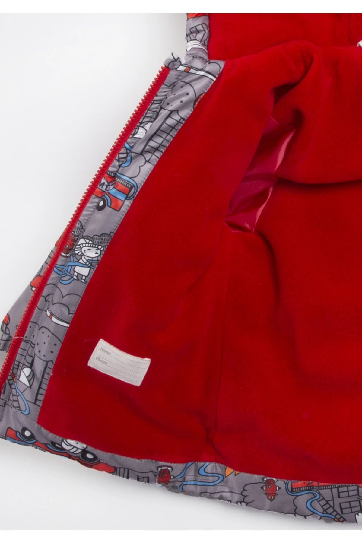 Erkek Çocuk Gri İtfaiye Desenli 1-5 Yaş Kışlık Astarlı Kapüşonlu Şişme Mont HZL24W-MDM1223251