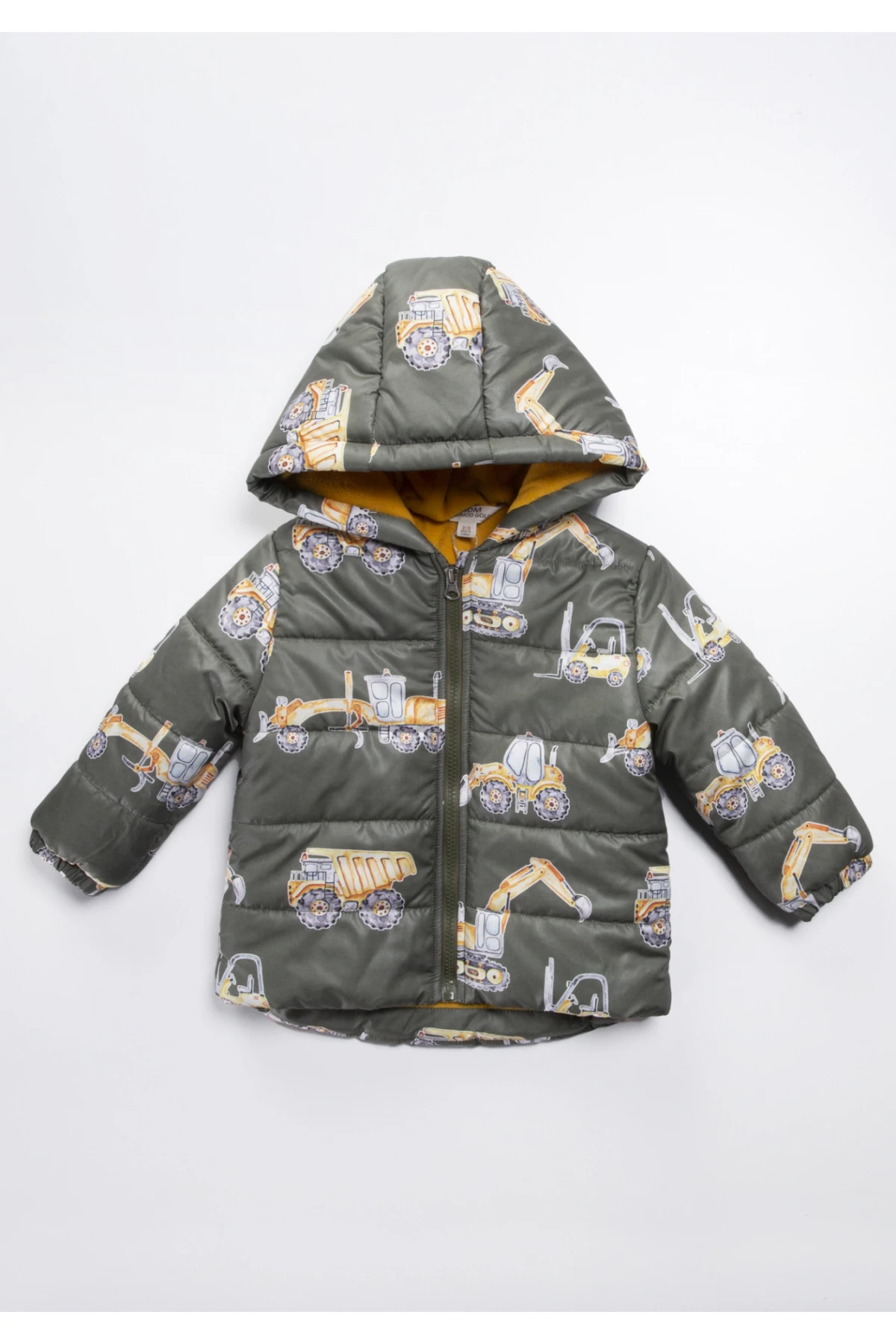 Erkek Çocuk Haki Kamyonet Desenli 1-5 Yaş Kışlık Polar Astarlı Kapüşonlu Şişme Mont HZL24W-MDM1223111