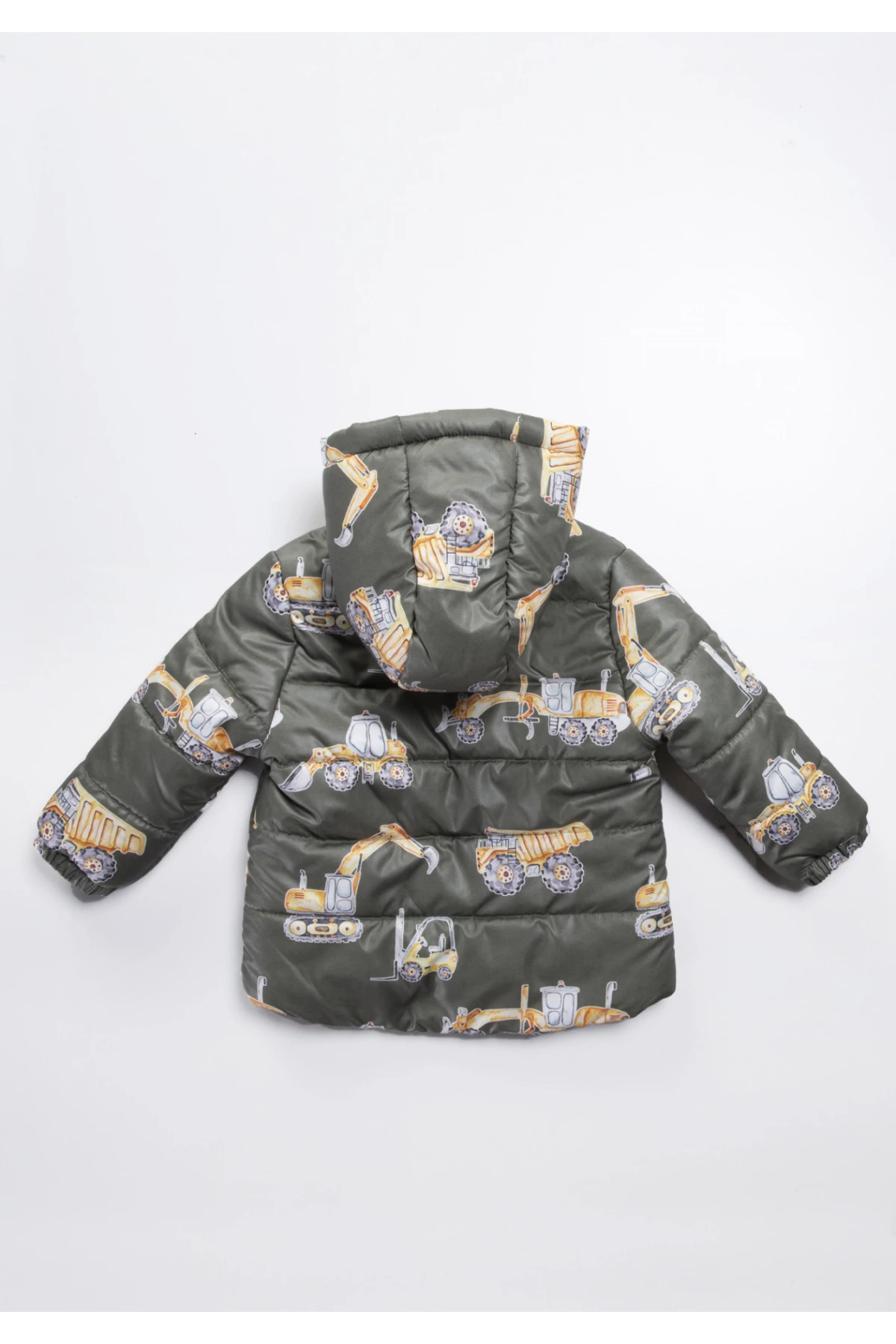 Erkek Çocuk Haki Kamyonet Desenli 1-5 Yaş Kışlık Polar Astarlı Kapüşonlu Şişme Mont HZL24W-MDM1223111