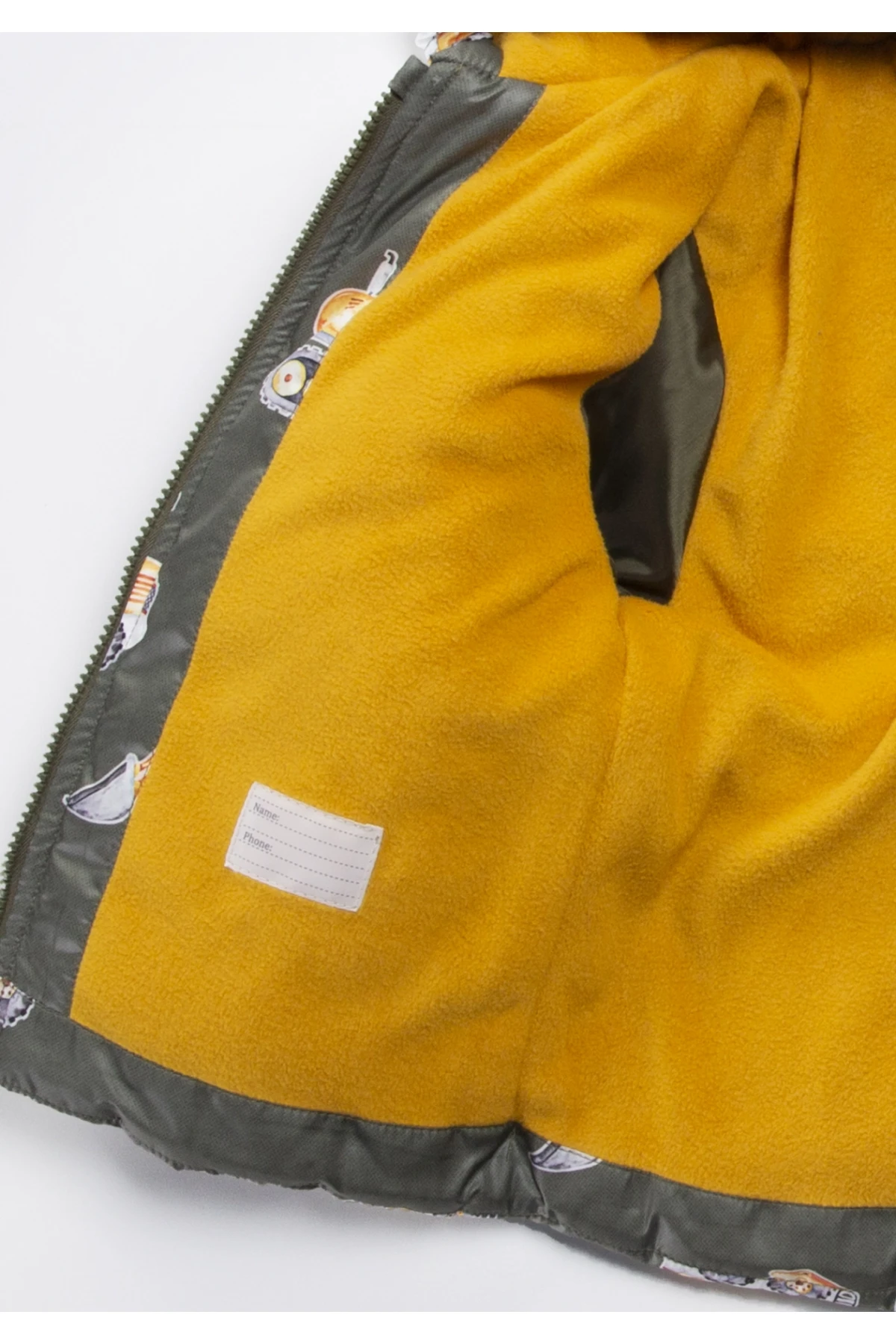 Erkek Çocuk Haki Kamyonet Desenli 1-5 Yaş Kışlık Polar Astarlı Kapüşonlu Şişme Mont HZL24W-MDM1223111