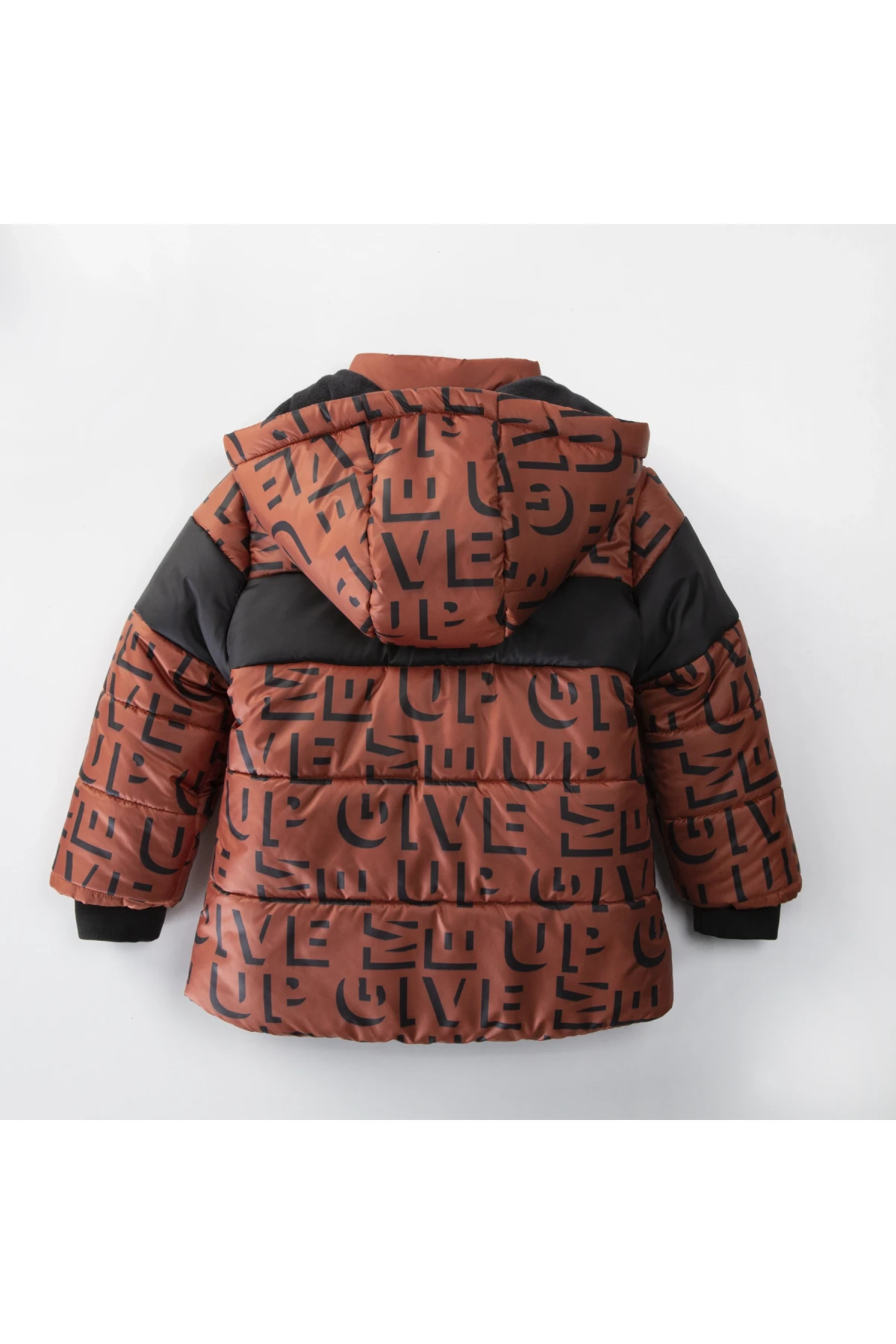 Erkek Çocuk Kiremit Harf Desenli 6-9 Yaş Kışlık İçi Polar Astarlı Kapüşonlu Şişme Mont HZL24W-MDM1513241