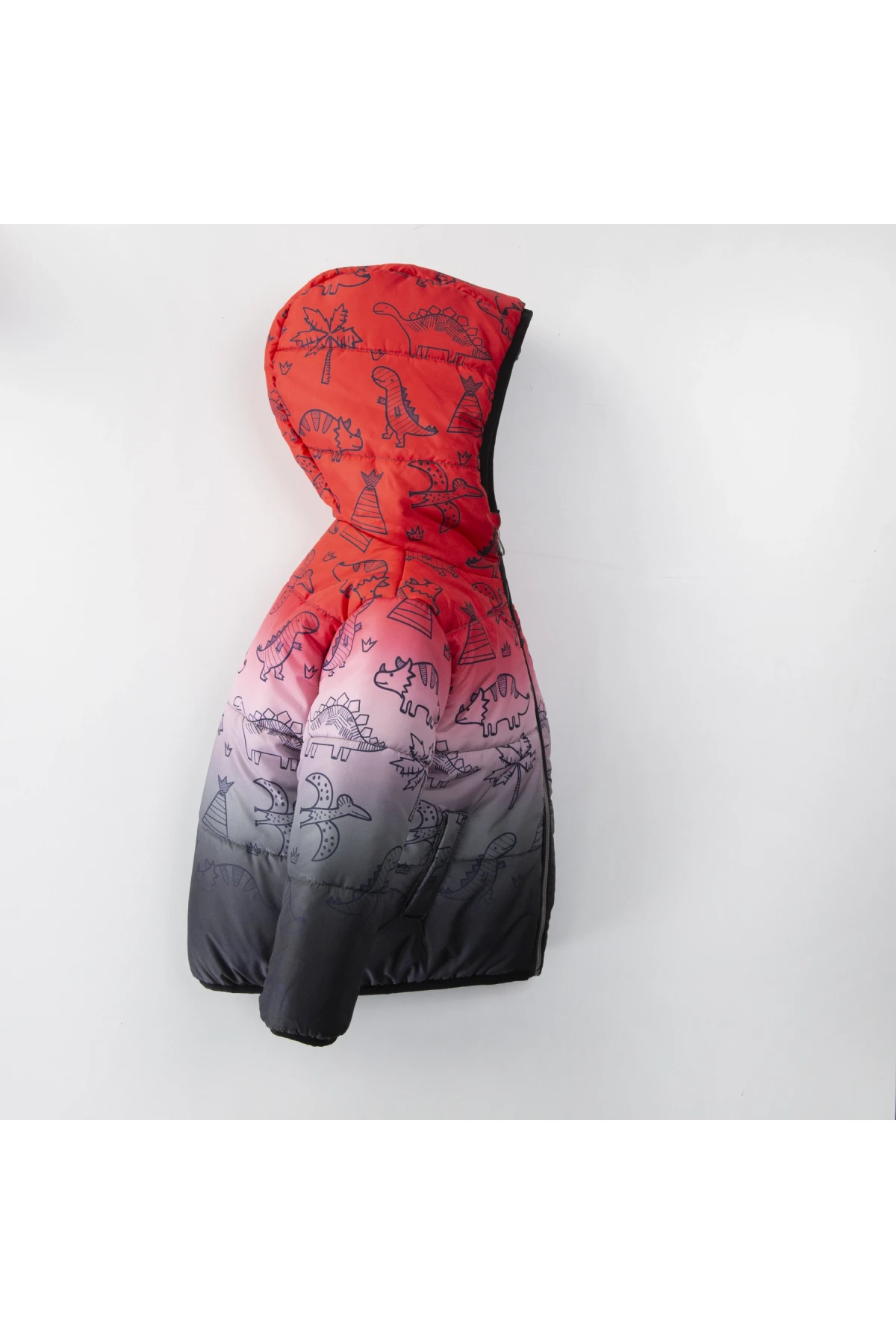 Erkek Çocuk Kırmızı Siyah 1-5 Yaş Kışlık İçi Polar Astarlı Kapüşonlu Şişme Mont HZL24W-MDM1513261