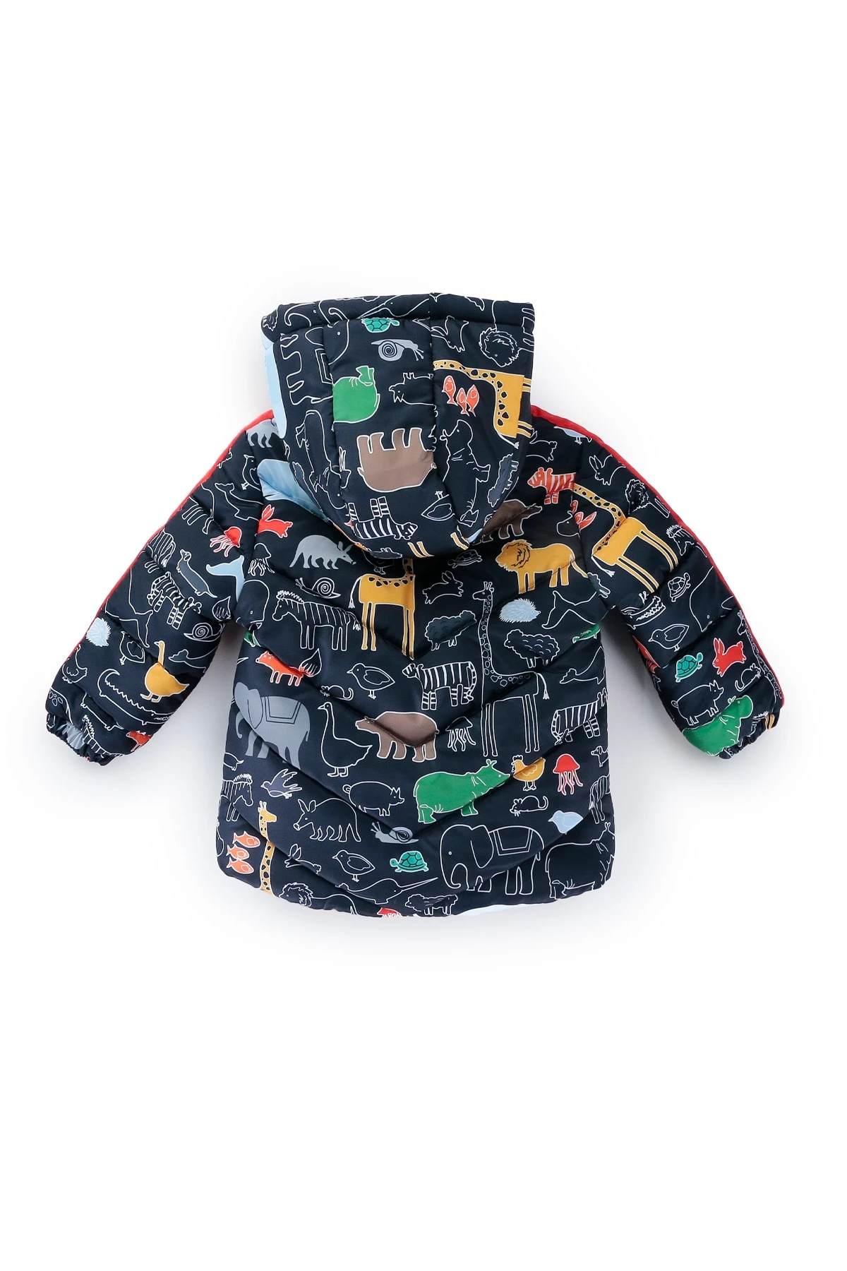 Erkek Çocuk Lacivert Hayvan Baskılı 1-5 Yaş Kışlık İçi Polar Astarlı Kapüşonlu Şişme Mont HZL24W-MDM1513131