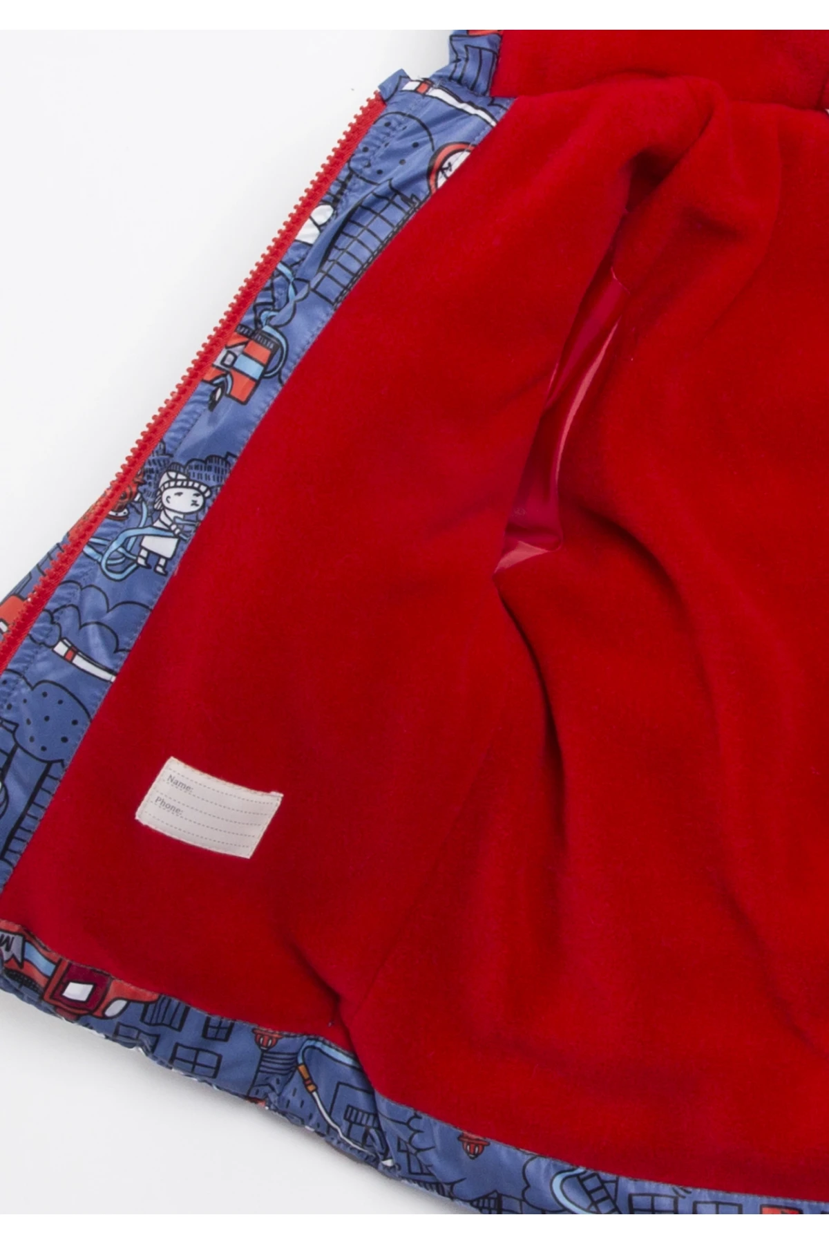 Erkek Çocuk Mavi İtfaiye Desenli 1-5 Yaş Kışlık Astarlı Kapüşonlu Şişme Mont HZL24W-MDM1223251