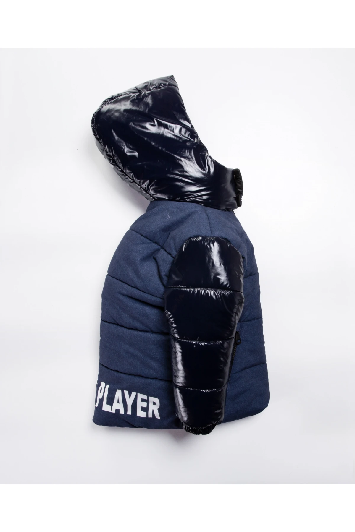 Erkek Çocuk Mavi Siyah 6-13 Yaş Kışlık İçi Polar Astarlı Kapüşonlu Şişme Mont HZL24W-MDM1223281