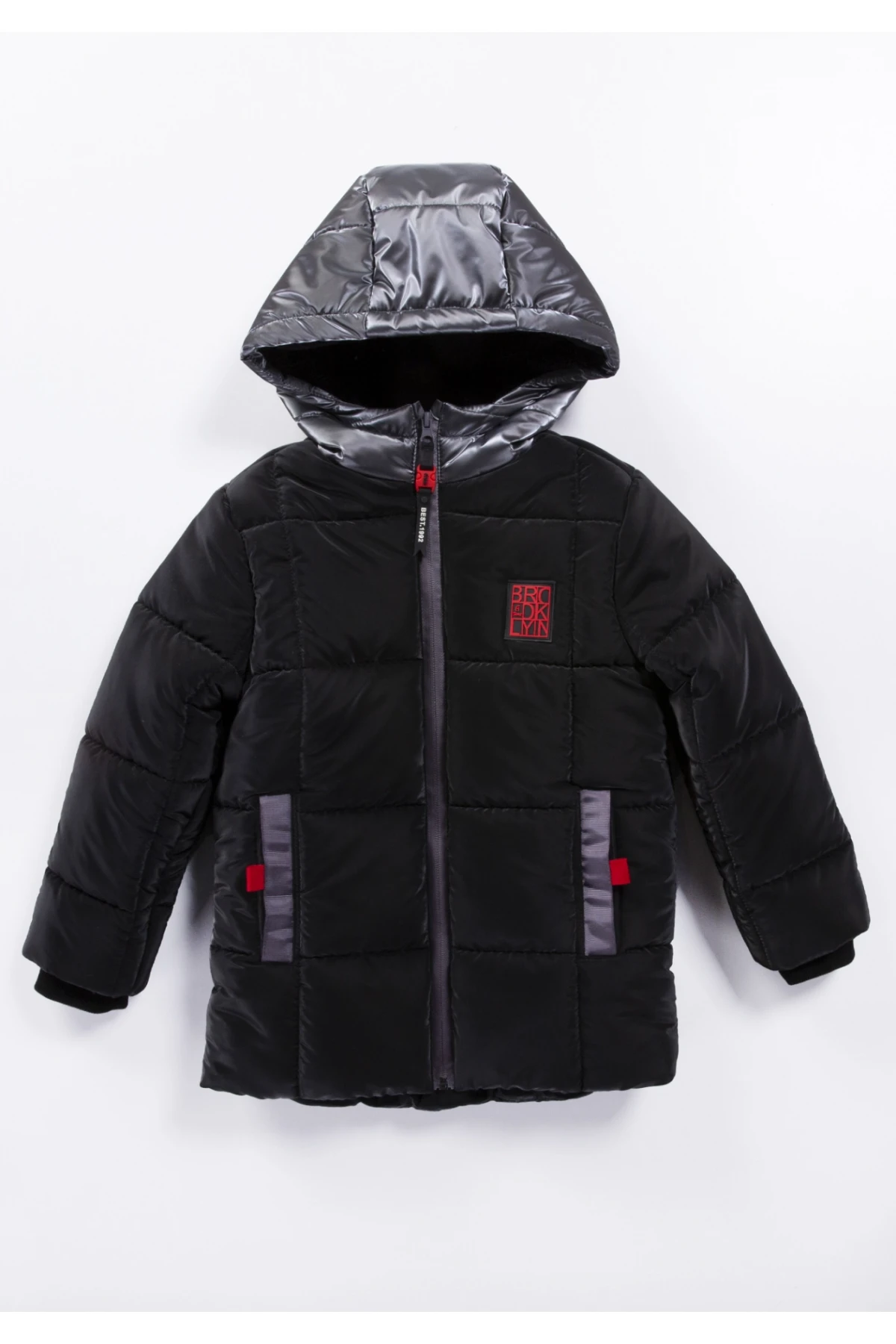 Erkek Çocuk Siyah 6-9 Yaş Kışlık İçi Polar Astarlı Kapüşonlu Şişme Mont HZL24W-MDM1224181