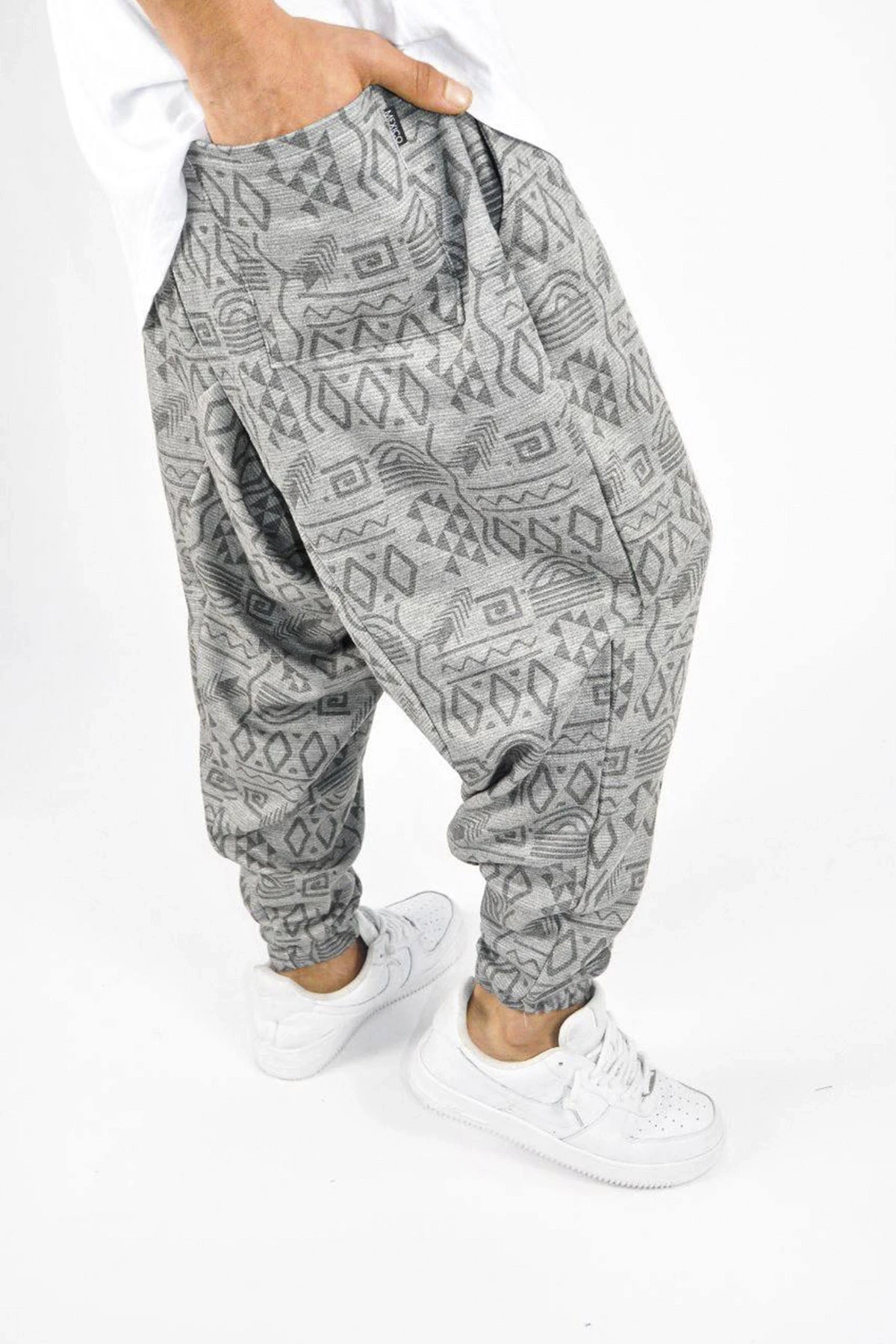 Erkek Etnik Desenli Antrasit Gri  Bol Kesim Şalvar Tip Eşofman Altı HZL23S-MXC17042-11