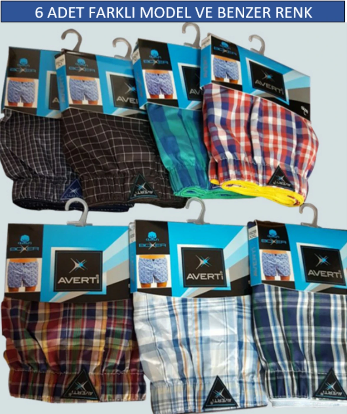 Erkek Karışık Renk Düğmesiz Gömlek Desenli  6Lü Paket %100 Pamuk Poplin Boxer Şort HZL24W-AV112341