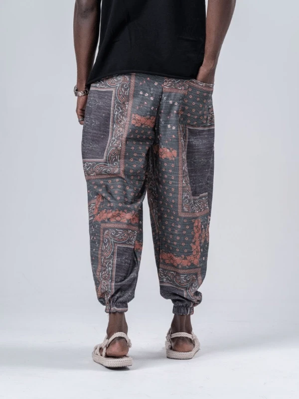 Erkek Zümrüt Bahem Desen Beli ve Paçası Lastikli Bol Kesim Jogger Eşofman Altı HZL24S-MXC8989-193