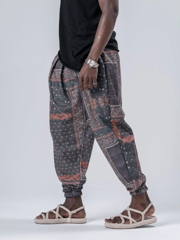 Erkek Zümrüt Bahem Desen Beli ve Paçası Lastikli Bol Kesim Jogger Eşofman Altı HZL24S-MXC8989-193