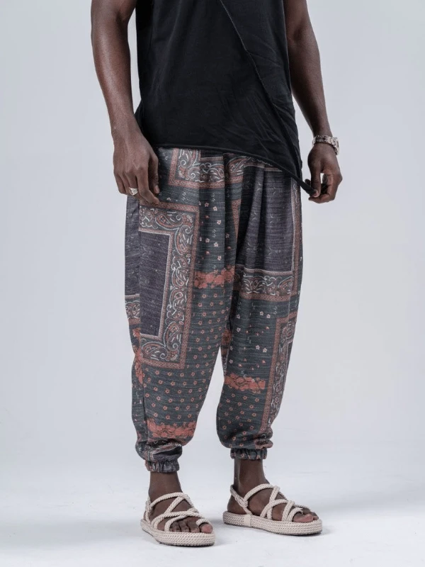 Erkek Zümrüt Bahem Desen Beli ve Paçası Lastikli Bol Kesim Jogger Eşofman Altı HZL24S-MXC8989-193