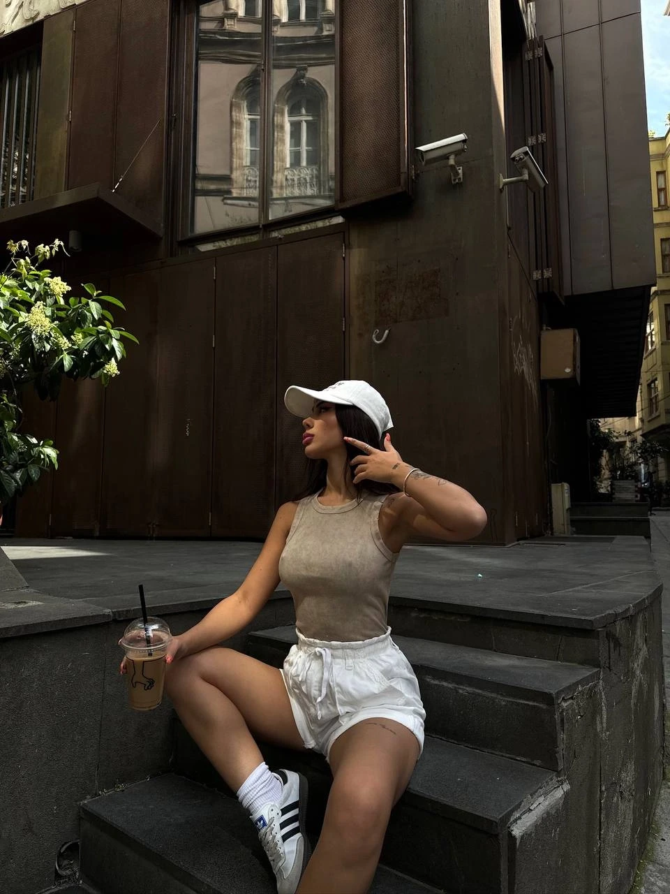 Kadın Bej Bisiklet Yaka Yıkama Efektli Fitilli Kaşkorse Atlet Tşhirt HZL24S-VL1241081