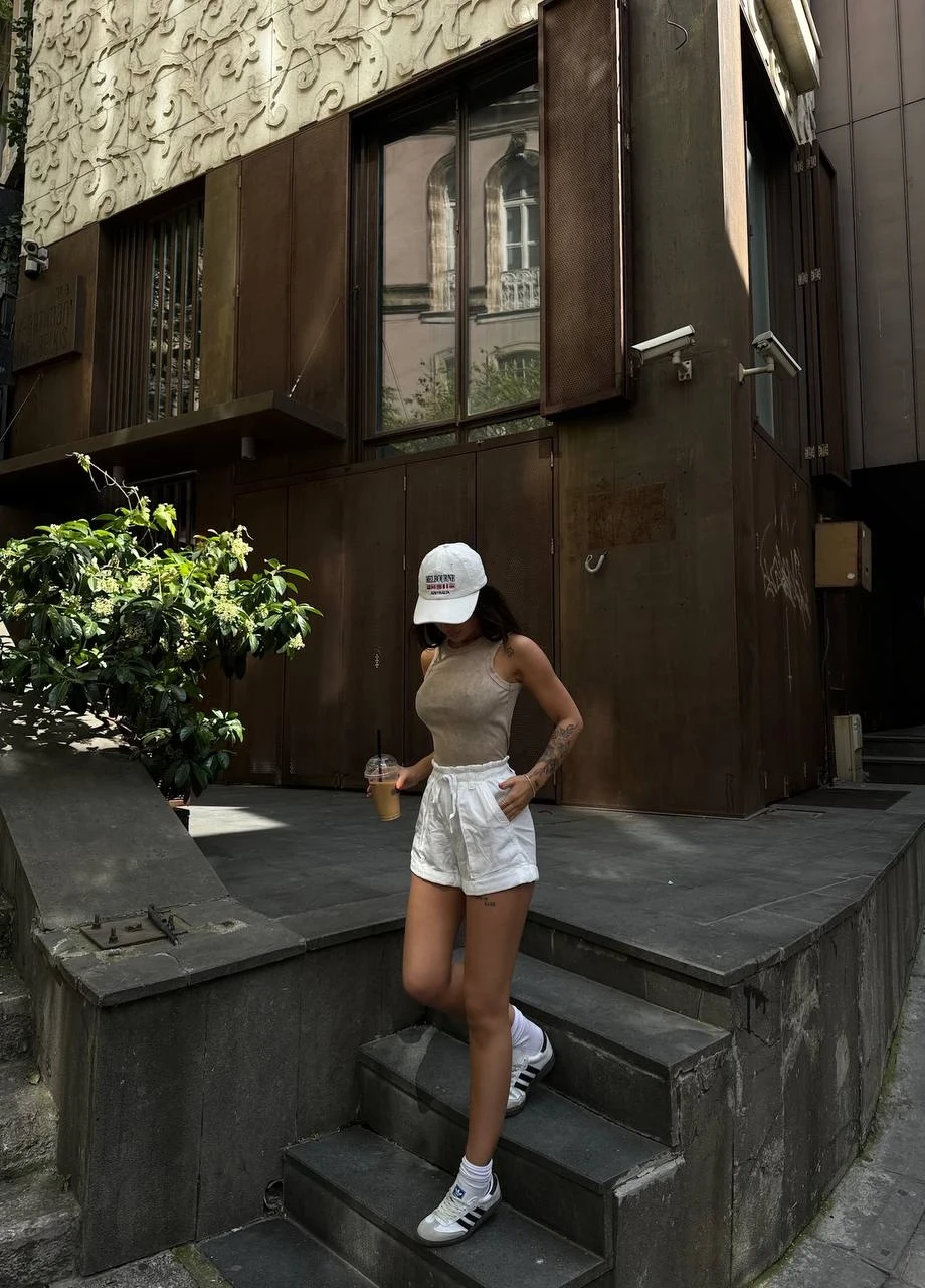 Kadın Bej Bisiklet Yaka Yıkama Efektli Fitilli Kaşkorse Atlet Tşhirt HZL24S-VL1241081