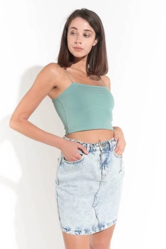 Kadın Çağla Yeşil İp Askılı Örme Büstiyer HZL24S-ZK12001