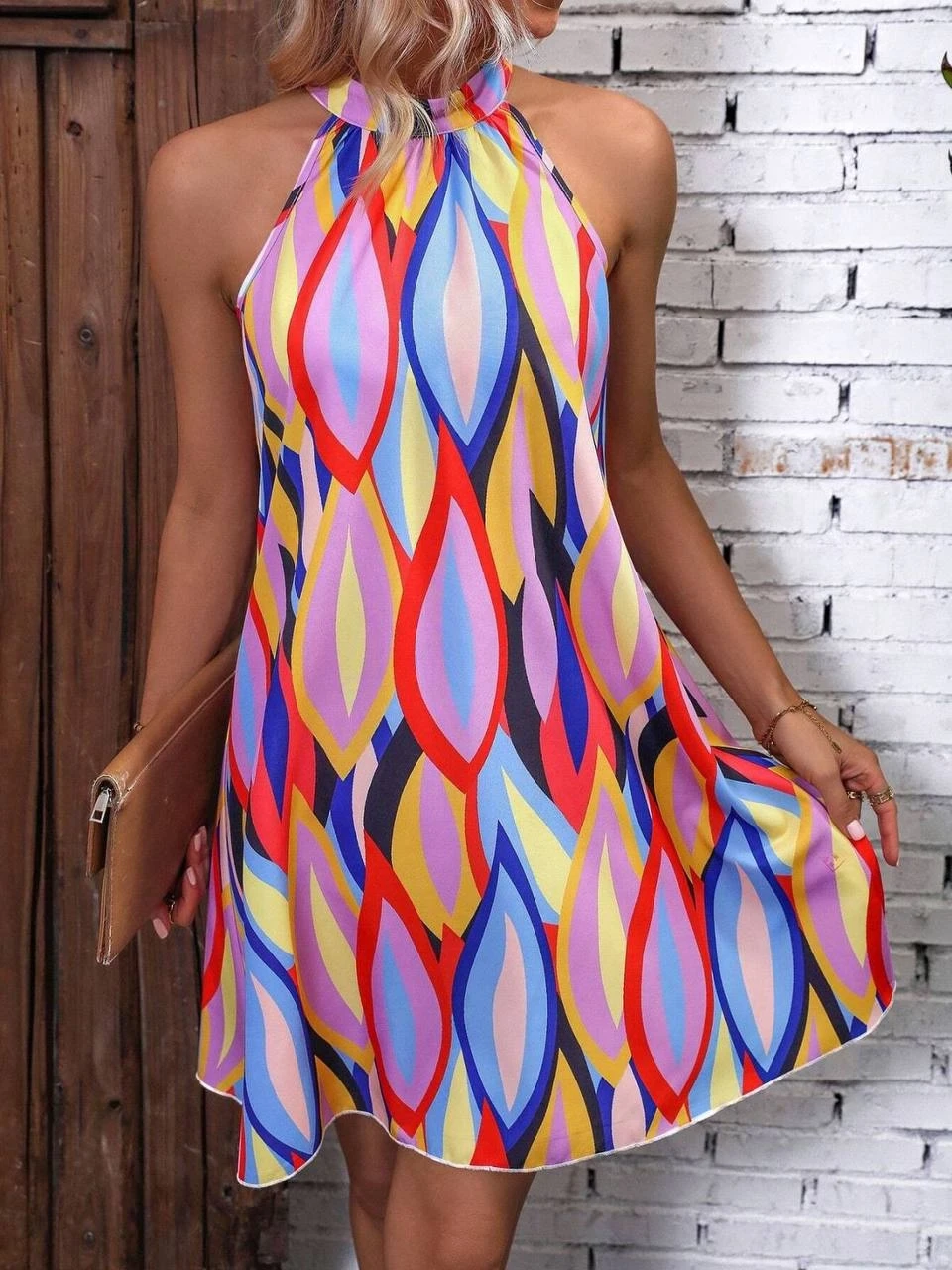 Kadın Çok Renli Kolsuz Mosskrep Dijital Baskılı Astarsız Elbise HZL24S-FRY120931