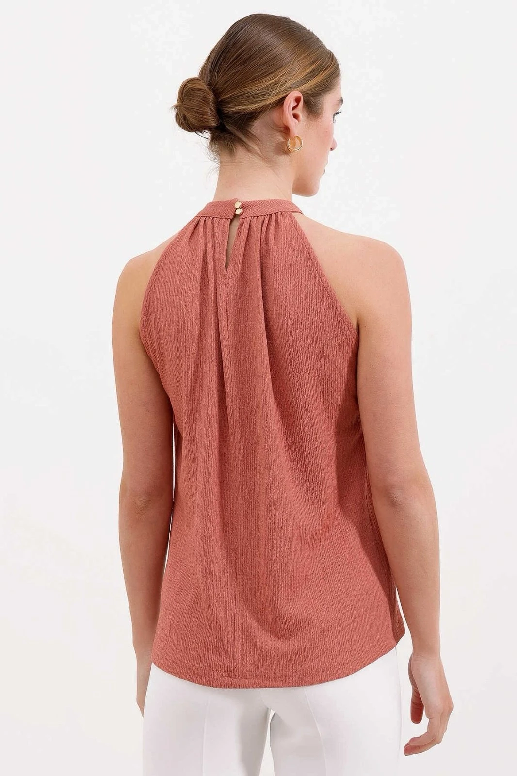 Kadın Gül Kurusu Halter Yaka Kolsuz Örme Bluz HZL24S-BD104891