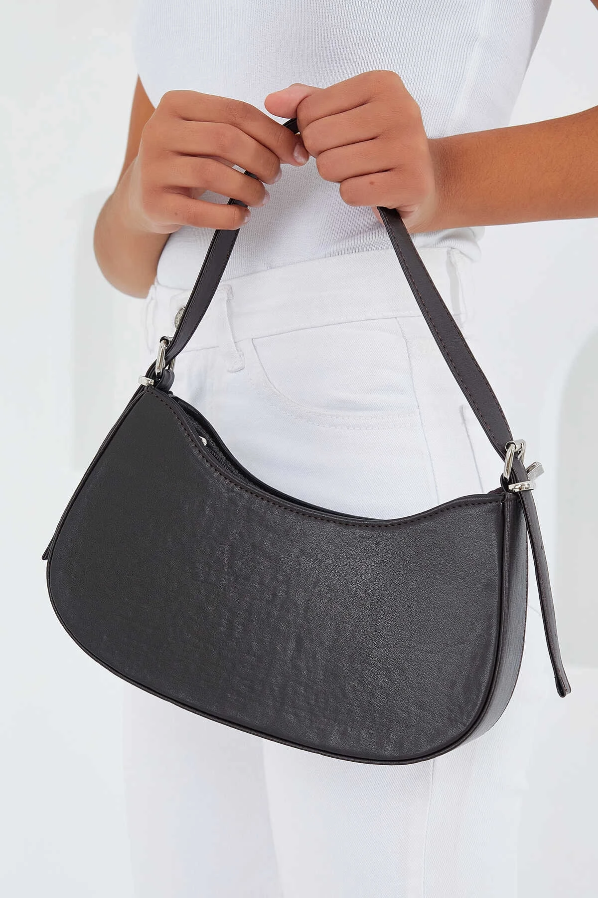 Kadın Kahverengi Suni Deri Düz Günlük Baget Omuz Çanta HZL24S-BD1101671