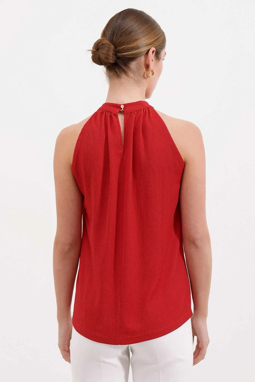 Kadın Kırmızı Halter Yaka Kolsuz Örme Bluz HZL24S-BD104891