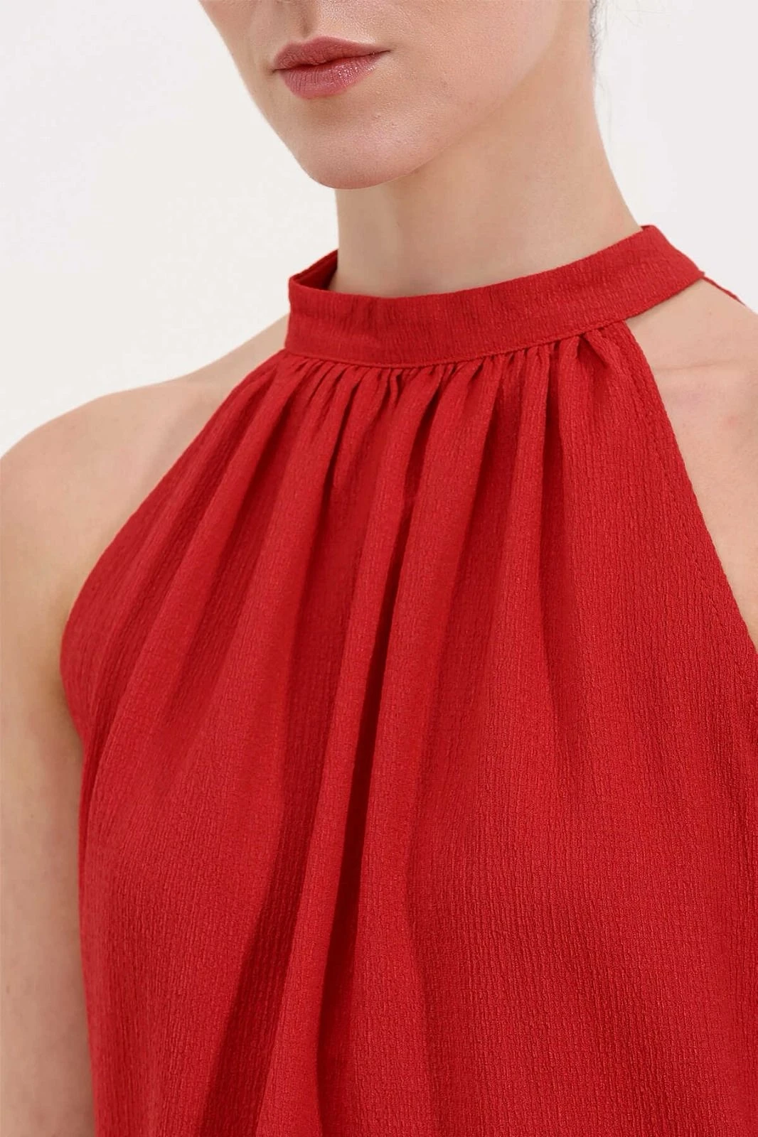 Kadın Kırmızı Halter Yaka Kolsuz Örme Bluz HZL24S-BD104891