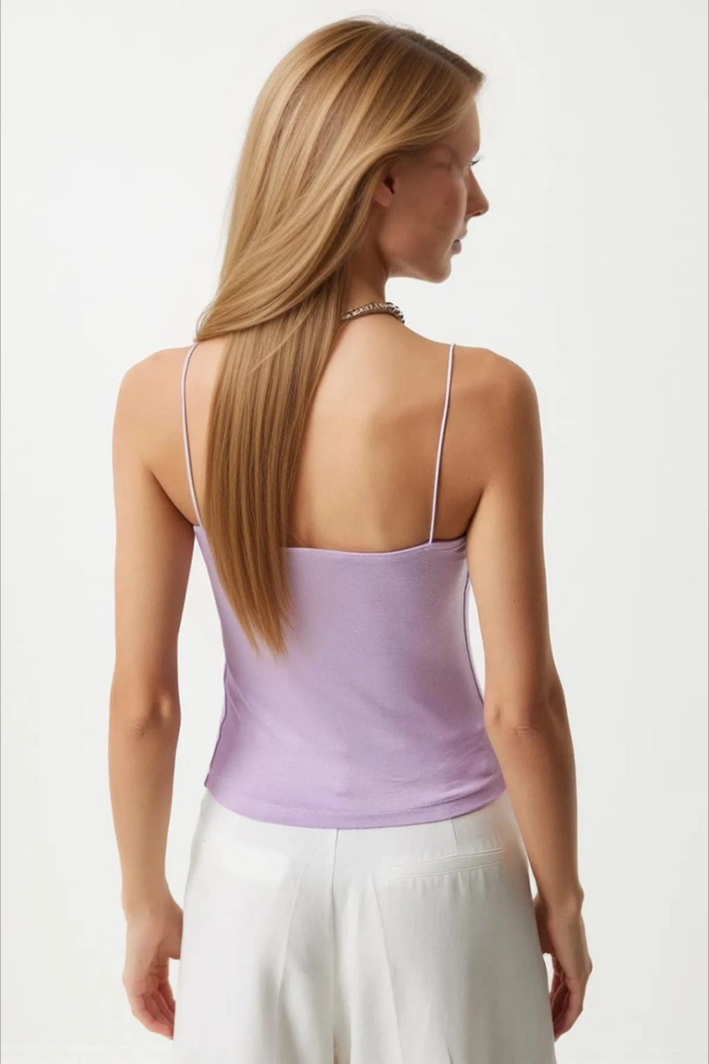 Kadın Lila İp Askılı Örme Body Bluz HZL24S-ZK11001