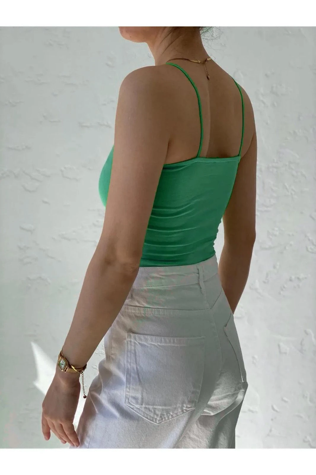 Kadın Petrol Yeşili İp Askılı Örme Body Bluz HZL24S-ZK11001