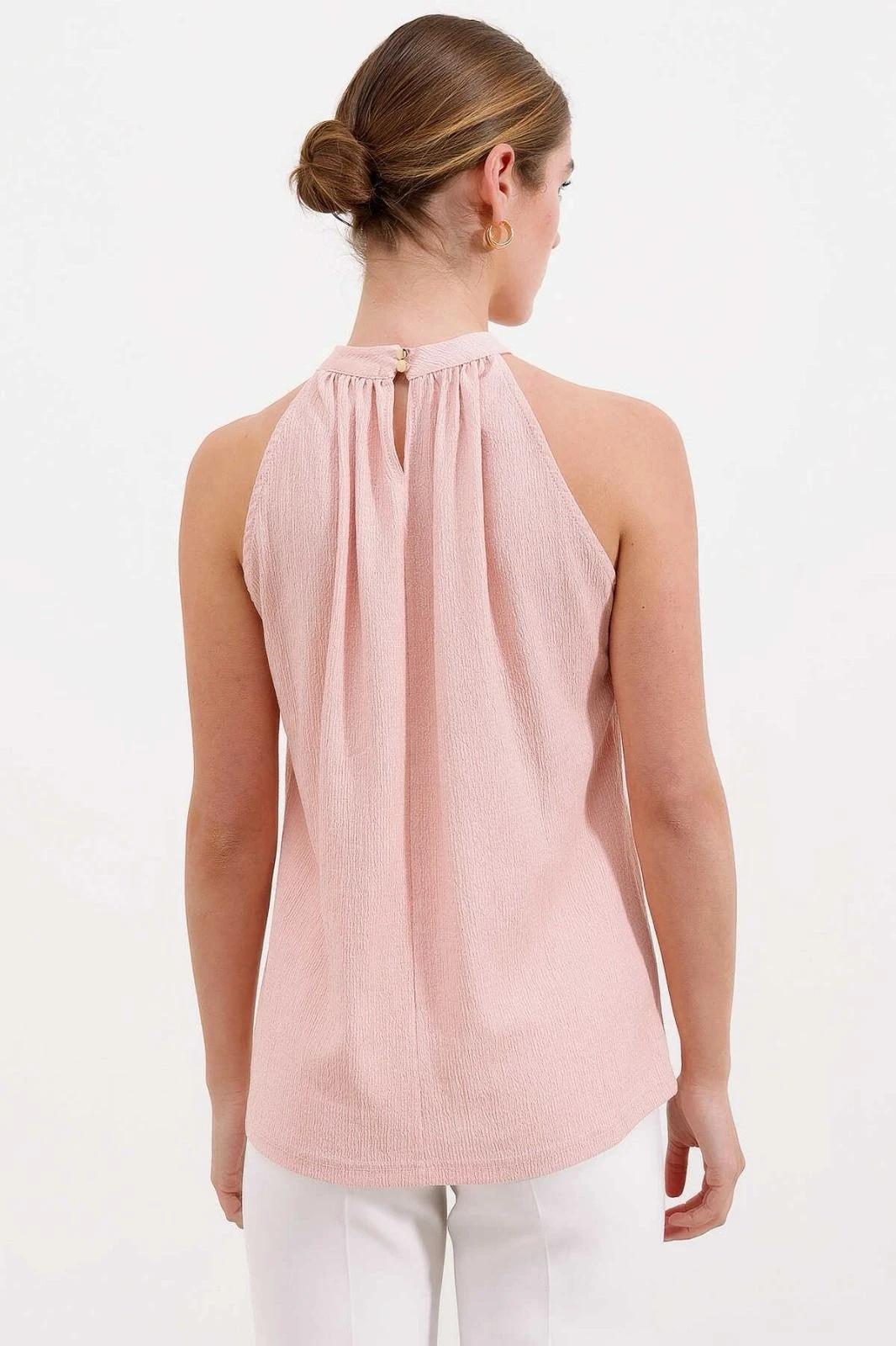 Kadın Pudra Halter Yaka Kolsuz Örme Bluz HZL24S-BD104891