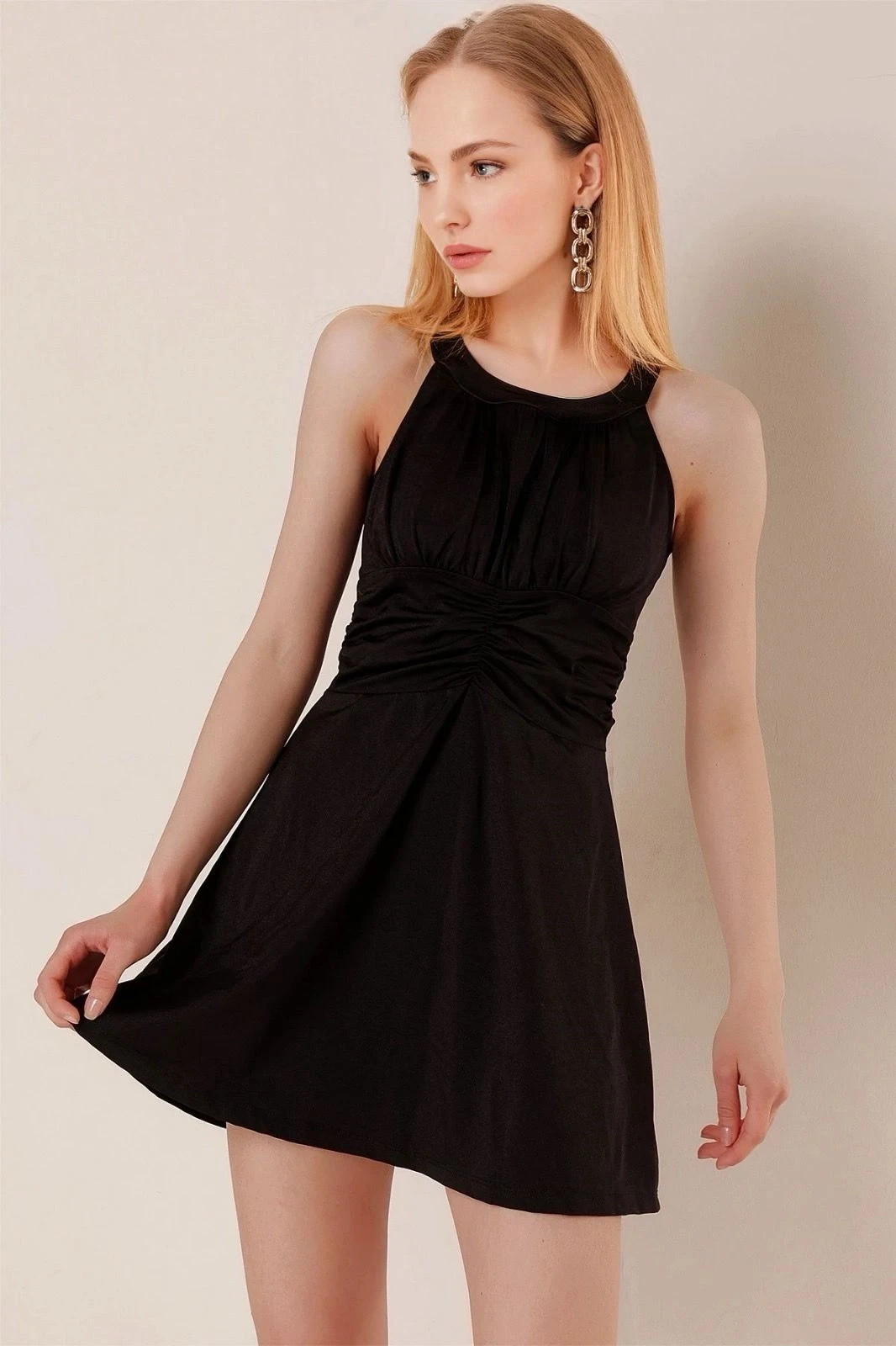 Kadın Siyah Şortlu Elbise Mayo HZL25S-AR19211