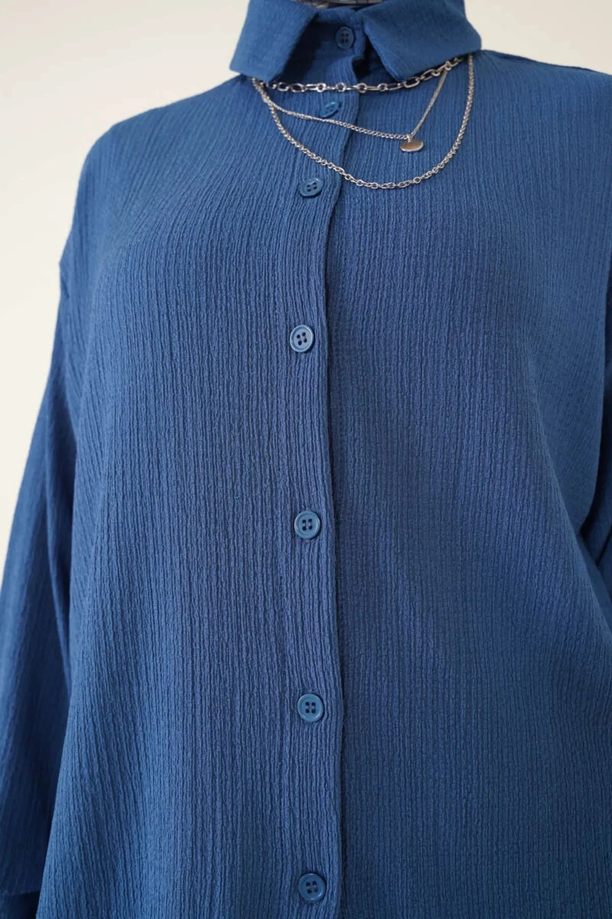 Kadın Tesettür İndigo Mavi Geniş Kalıp Alt-Üst İkili Örme Takım HZL24W-BD158581